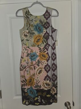 Maeve Anthropologie Floral Patchwork Sheath Dress Size 6 Colorblock Midi